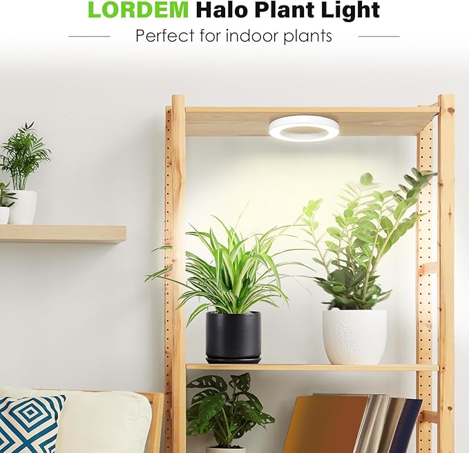 LORDEM 6.3” Ceiling Grow Light for Indoor Plants, 72 LEDs Full Spectrum Halo Plant Light, Under
