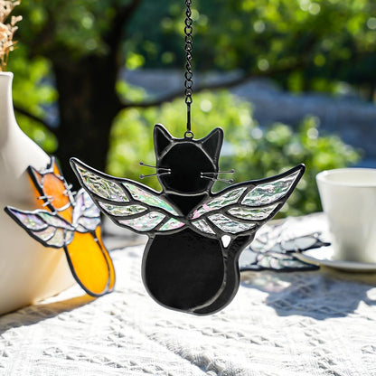 Black Angel Cat Memorial Gifts for Cat Lover,Stained Glass Window Hanging,Angel Wing Black Cats