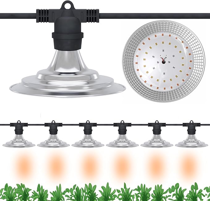 6-Light Outdoor LED Grow Lights – Waterproof Full Spectrum Greenhouse Lights for Plants, 21.3FT