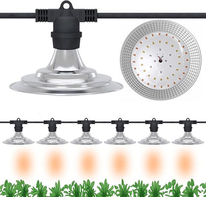 6-Light Outdoor LED Grow Lights – Waterproof Full Spectrum Greenhouse Lights for Plants, 21.3FT