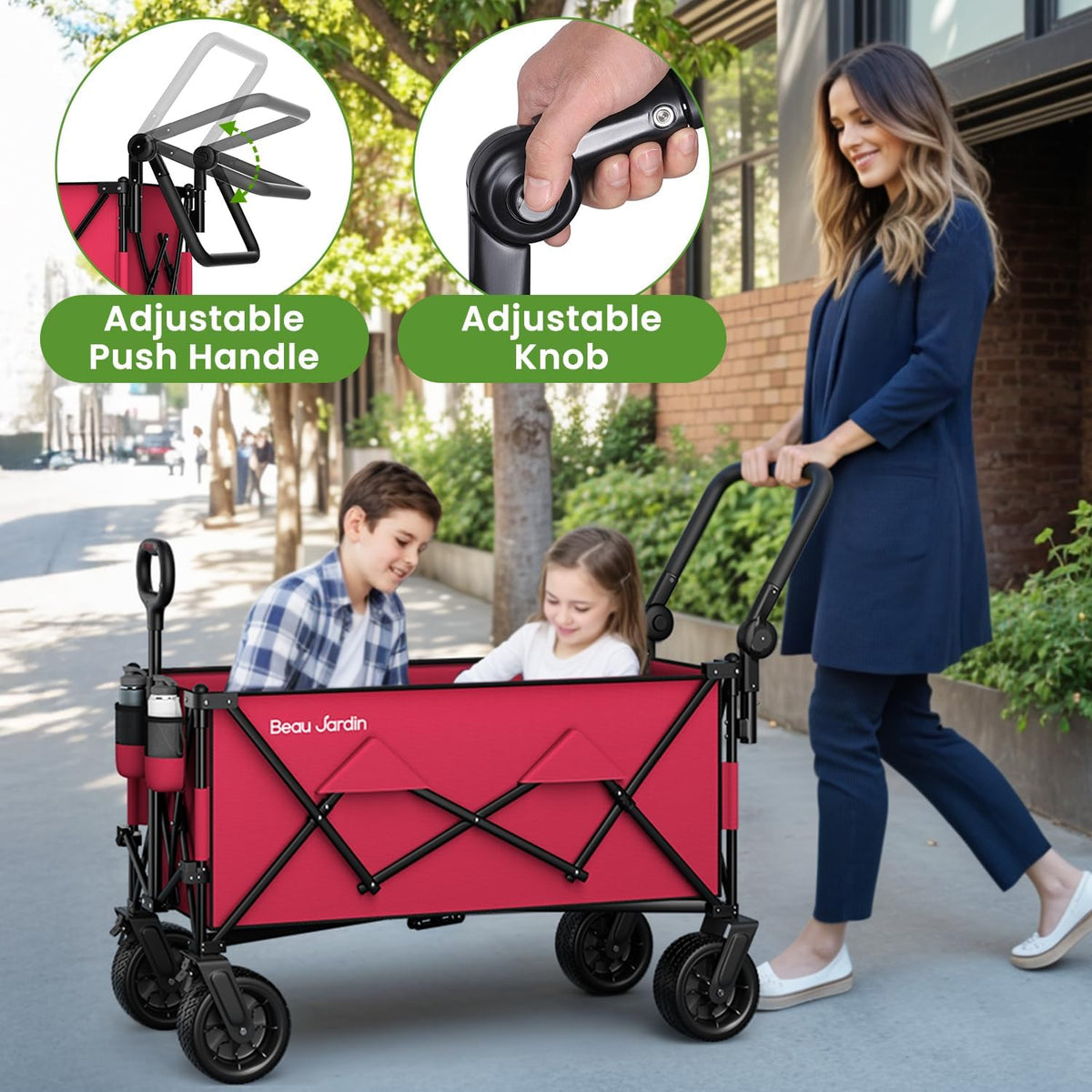 BEAU JARDIN Folding Push & Pull Beach Wagon 500 lbs Collapsible Foldable Wagons with Push Handle