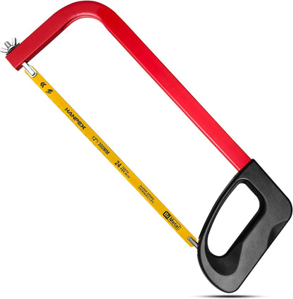 12in. High-Tension Hacksaw Frame with 24 TPI Bi-metal Blade, Hand Saw Suitable for Metal, wood