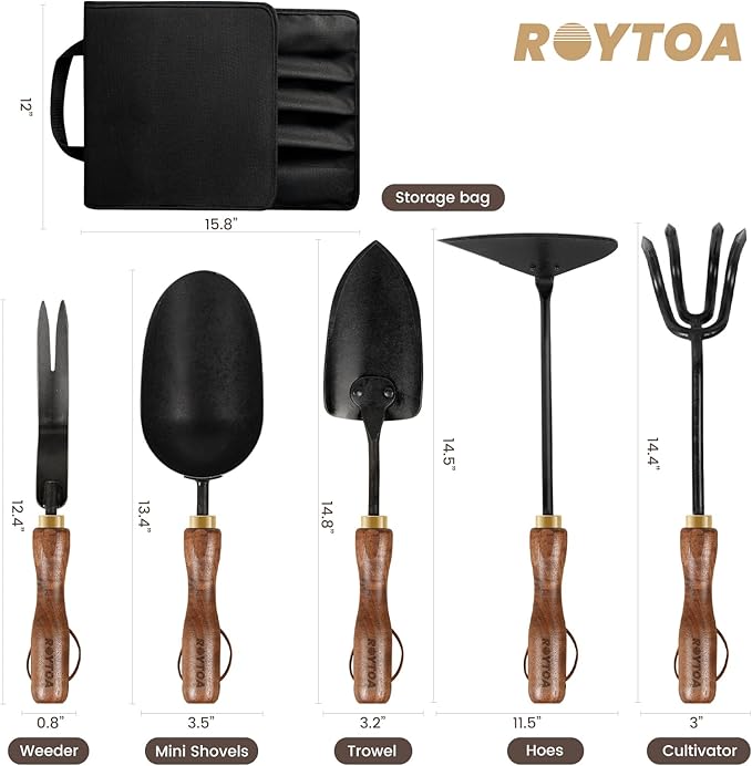 Garden Tool Set, 5PCS Gardening Tools, Stainless Steel Heavy Duty Hand Cultivator, Hoes, Shovel