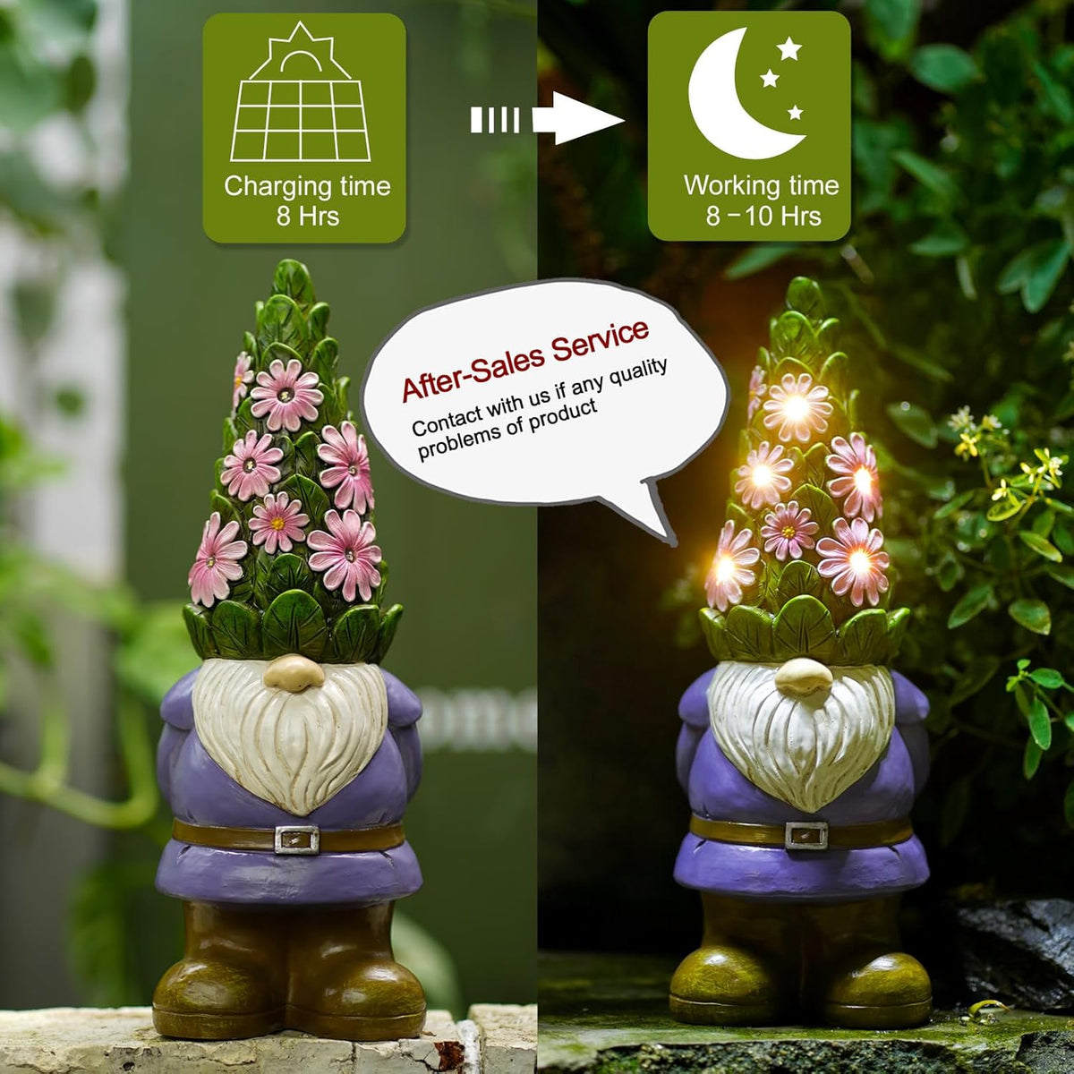 Nacome Garden Outdoor Statues Gnome with Succulent and 7 LED Lights - Lawn Decor for Patio