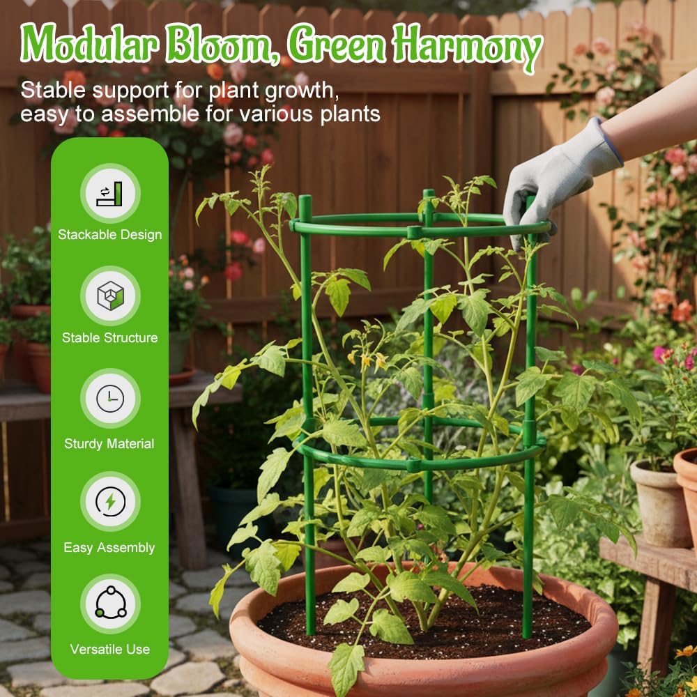 Plant Support Stakes, 2025 Upgraded Tomato Cages for Garden, Garden Flower Stakes, Round Plants