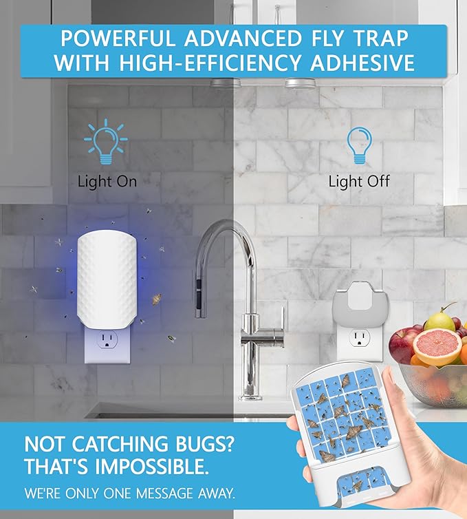 Flying Insect Trap for Indoors, Bug Killer Light Trap for Fruit Flies, Gnats, Moths, and