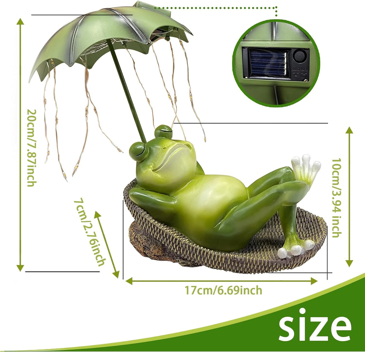 Solar Frog Garden Decor Outdoor Statue - Frogs Umbrella LED Waterproof Sculptures Lights, Cute Frog