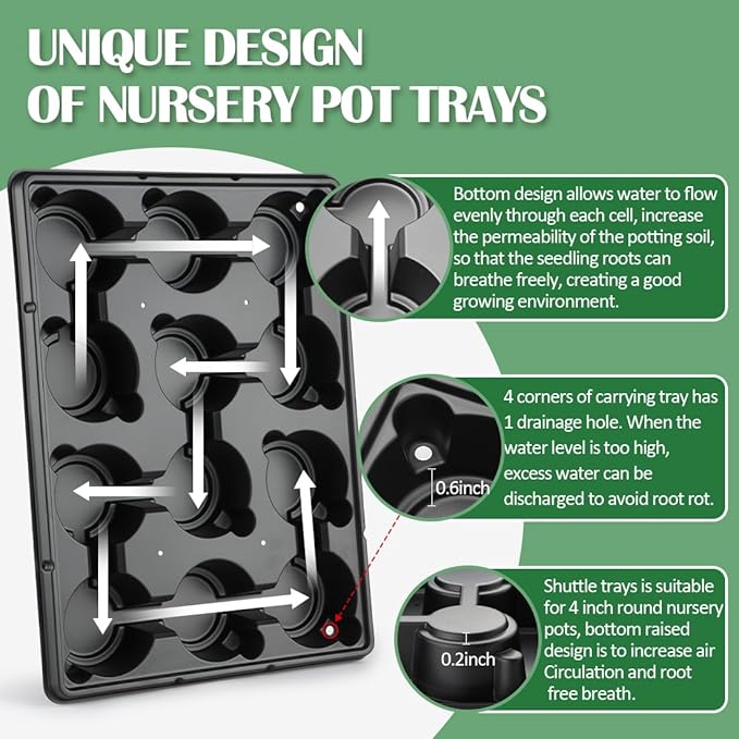 12 Cell Nursery Pot Trays 5 Pack with 4 Inch Clear Plant Pots 60 Pack, Thick Sturdy Seeds Starting