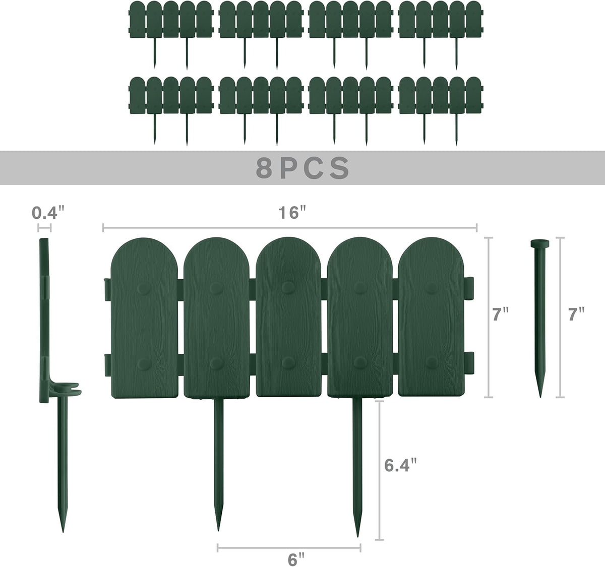 Evelyne Garden Border Edging: Wooden Fence Design - 8pcs Green Yard Landscaping Fence Liner Lawn