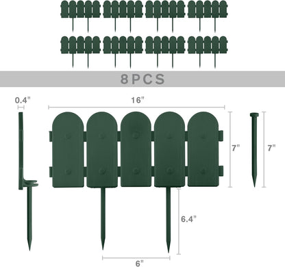Evelyne Garden Border Edging: Wooden Fence Design - 8pcs Green Yard Landscaping Fence Liner Lawn