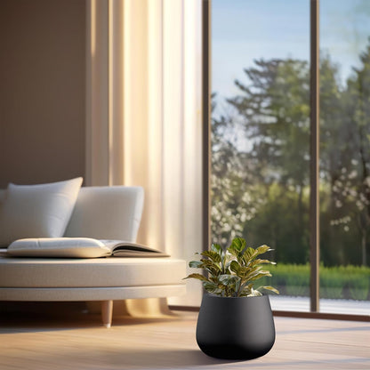Kante Curva Series Planter, 10.2 Inch Round Concrete Flower Pot with Draiange Hole and Rubber Plug