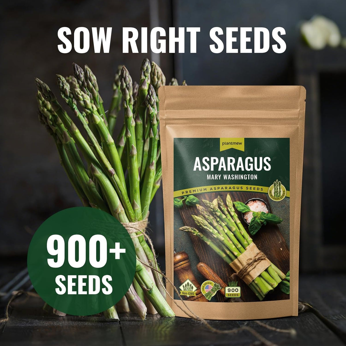 Mary Washington Asparagus Seeds - 900 Seeds, Non-GMO Heirloom Organic Seeds with Planting