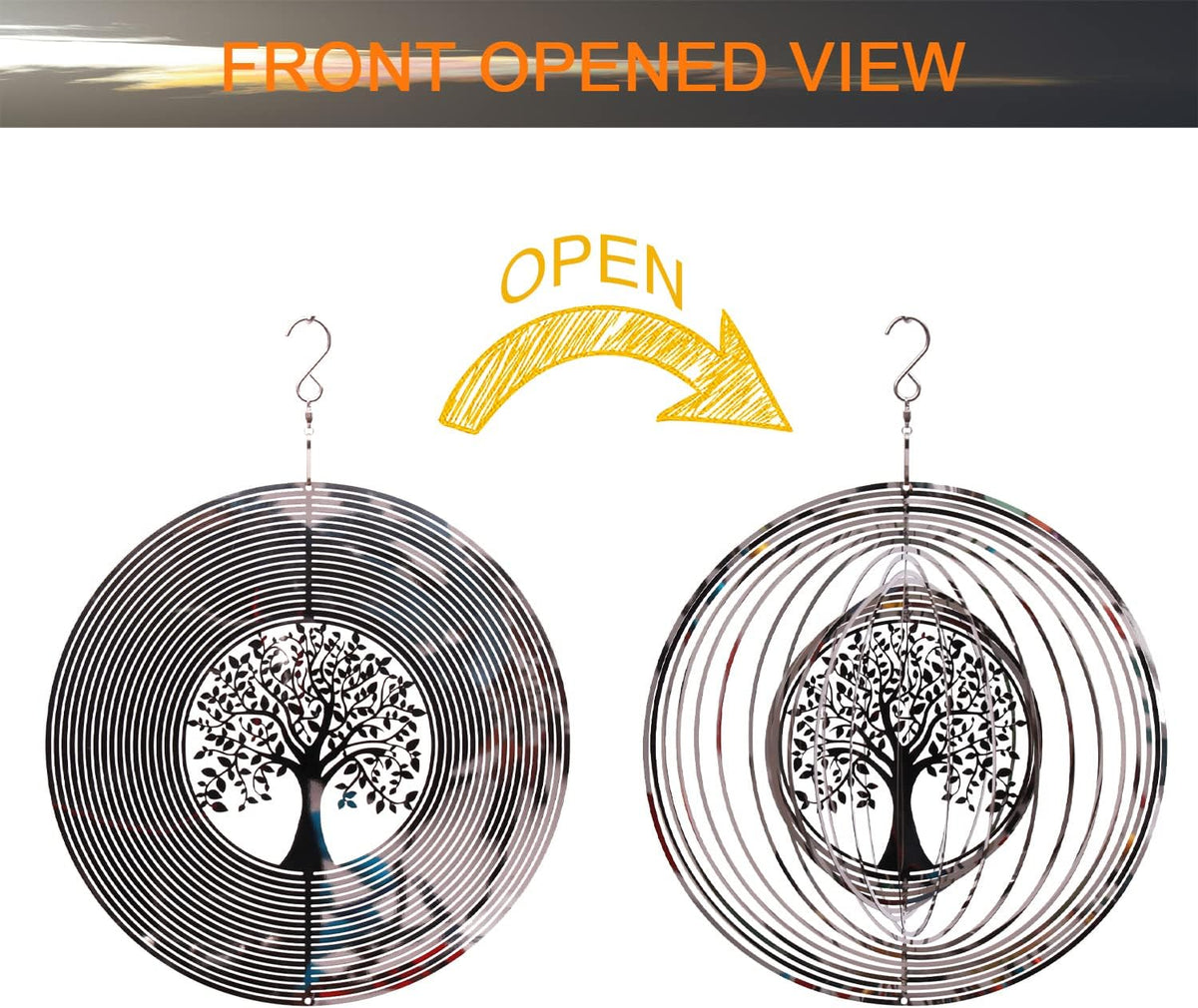 SPRING SONG Tree of Life 3D Wind Spinner for Yard and Garden Mirrored Stainless Steel Spinner