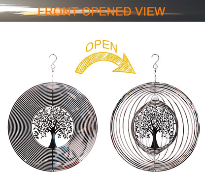 SPRING SONG Tree of Life 3D Wind Spinner for Yard and Garden Mirrored Stainless Steel Spinner