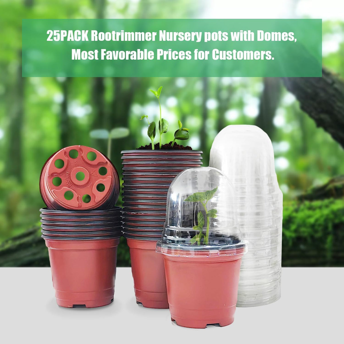 Plant Nursery Pots with Humidity Domes, 50 Sets 4 Inch Soft Nursery Pots Quality Ones (50 Red Pots