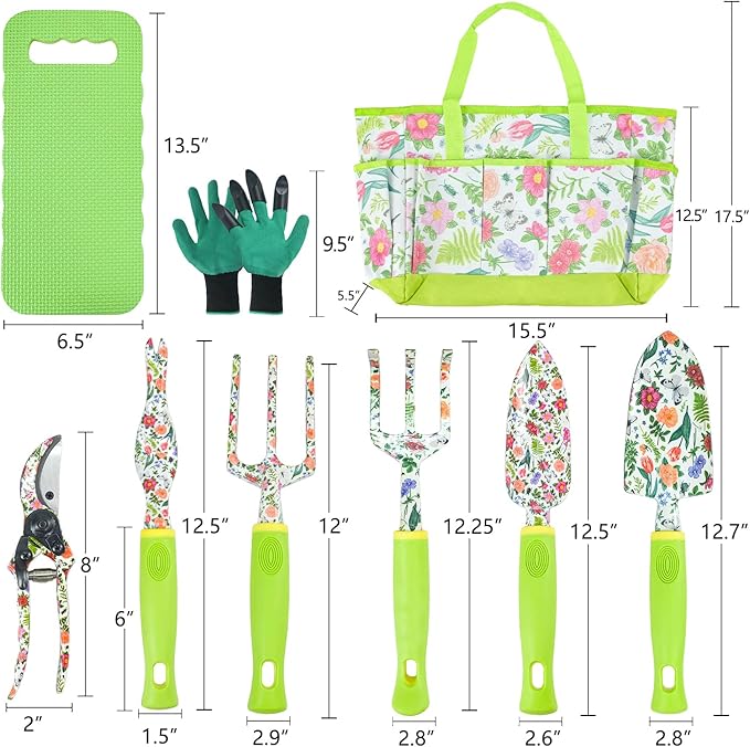 Garden Tool Set 9 Piece Heavy Duty Aluminum Gardening Hand Tools Kit Cute Gardening Supplies with