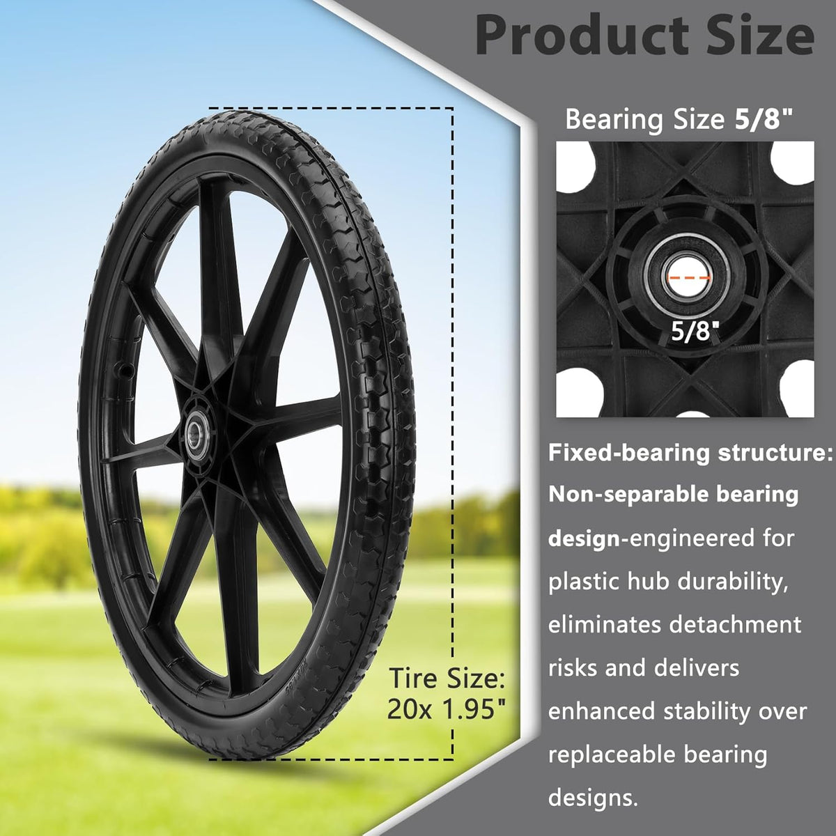 Upgraded 20" Flat Free Wheels Compatible with rubbermaid Wheelbarrow Tires, 20" Flat Free Tires