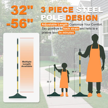 Artificial Turf Rake with Steel Telescopic Handle, 32 to 55 Inch 3 Piece-Pole Easy Storage Design