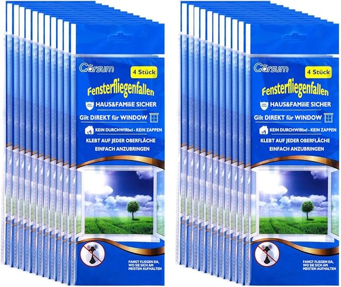 Garsum Window Fly Traps Indoor, 96 Pieces Fly Paper Bug Sticky Strips, House Fly Killer Window