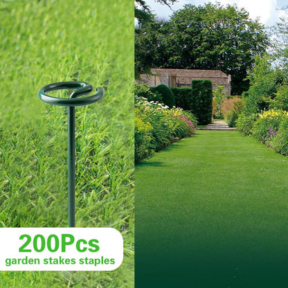 Bakulyor 200Pcs Circle Top Landscape Staples, 6 Inch Green Artificial Turf Stakes, 9 Gauge