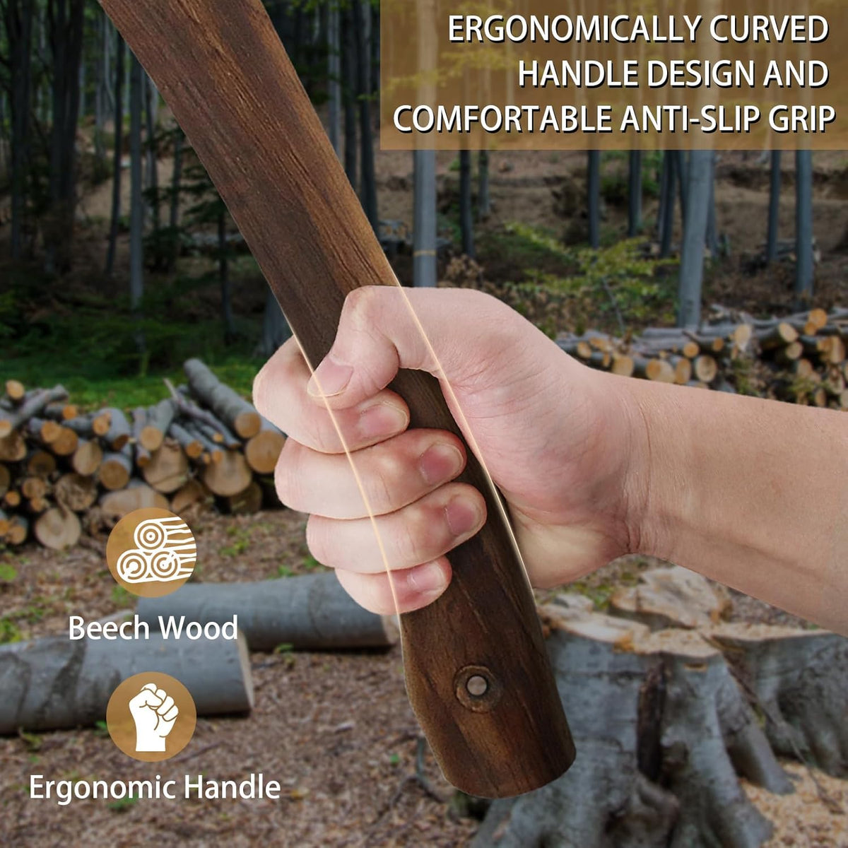 14.6" Hatchet, Camping Hatchet with Leather Sheath, Bushcraft Axe with 1065 Carbon Steel & Beech