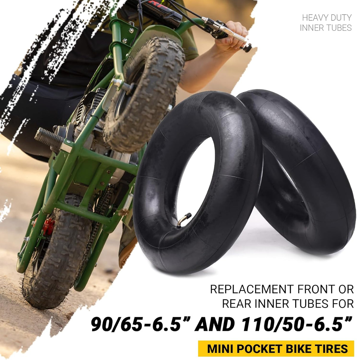 (2-Pack) Replacement Front or Rear Inner Tubes for 90/65-6.5” and 110/50-6.5” Mini Pocket Bike