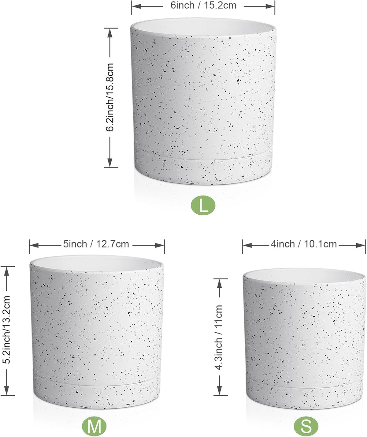 6/5/4 inch Plant Pots, 3 Pack Cylinder Flower Pots for Small Indoor Outdoor Plants, Plastic