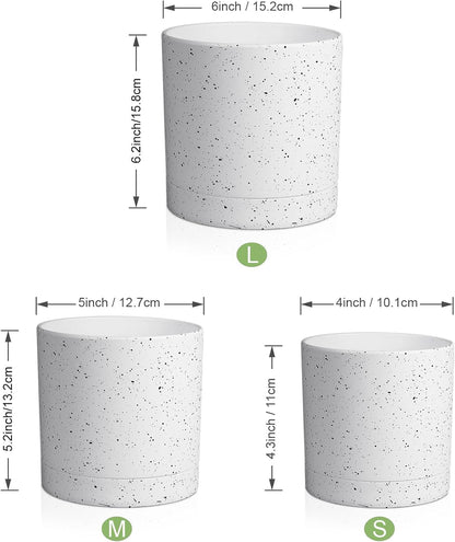 6/5/4 inch Plant Pots, 3 Pack Cylinder Flower Pots for Small Indoor Outdoor Plants, Plastic