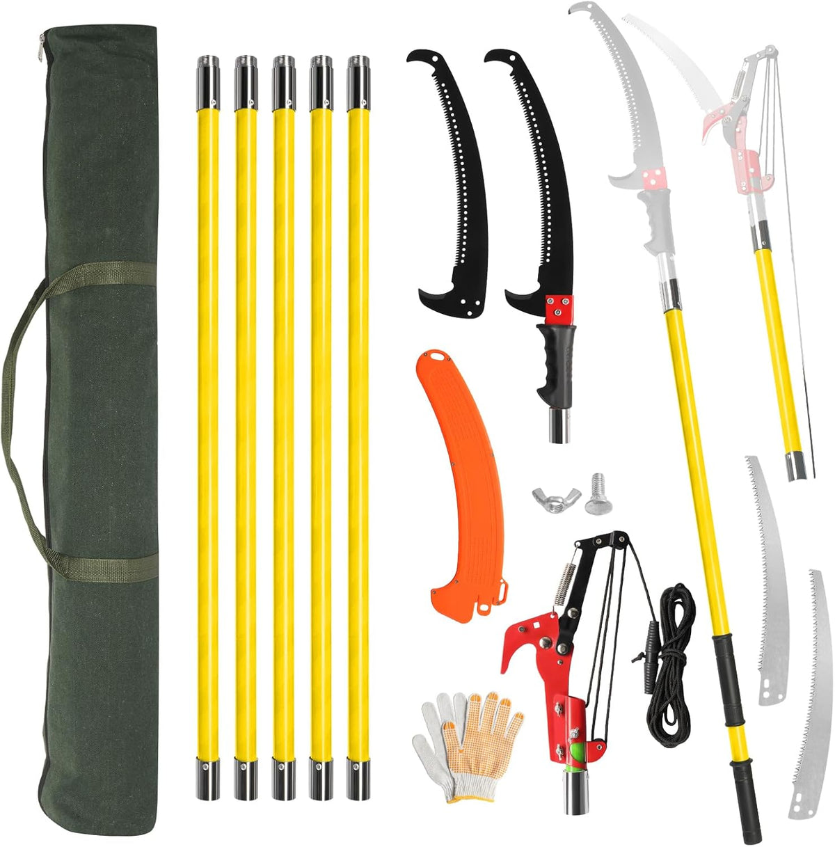 Outvita Manual Pole Saw, 24 Feet Extendable Tree Pruner with Knives and Storage Pocket, Sharp Steel