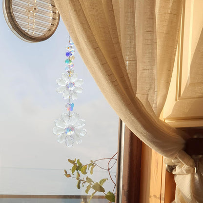 Crystal Flower Suncatcher Hanging Ornament, Rainbow Maker Window Sun Catcher Indoor Outdoor Patio