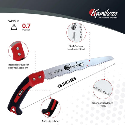 EZ Kut Kamikaze Straight Blade Pruning Saw – 18" Heavy Duty SK5 Carbon Steel – Japanese Pull-Cut
