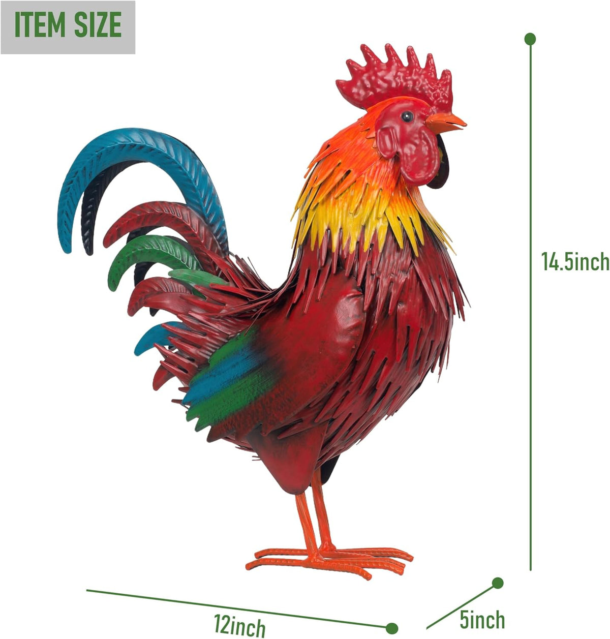 Rooster Garden Statue Sculpture Metal Chicken Yard Decor Outdoor Figurines Patio Backyard