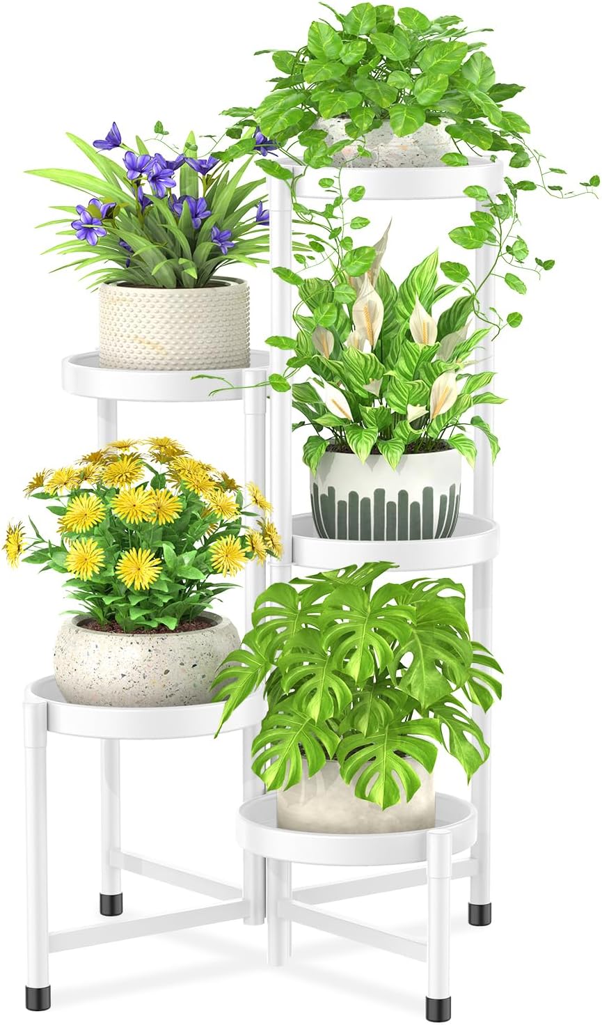 iDavosic.ly Plant Stand Indoor Outdoor, 5 Tier Corner Metal Flower Display Holder Shelf, Folding