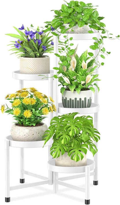 iDavosic.ly Plant Stand Indoor Outdoor, 5 Tier Corner Metal Flower Display Holder Shelf, Folding