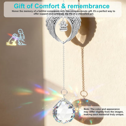 Pet Memorial Gifts for Loss of Dog or Cat, Crystal Suncatcher with Rainbow Light Effect and Angel