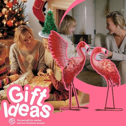 Natelf Pink Flamingo Garden Statues - Metal Flamingo Yard Art Decor, Weather-Resistant Outdoor