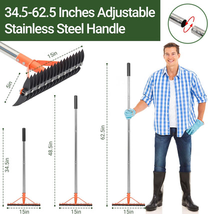 Thatch Rake for Lawns 18 Sharp Tempered Spring Steel Tines Dethatcher Rake Heavy Duty Dethatching