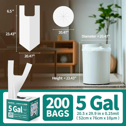 Small Trash Bags with Handles 5 Gallon 200 Count White - Ocean Plastic Upcycling - Plastic Garbage