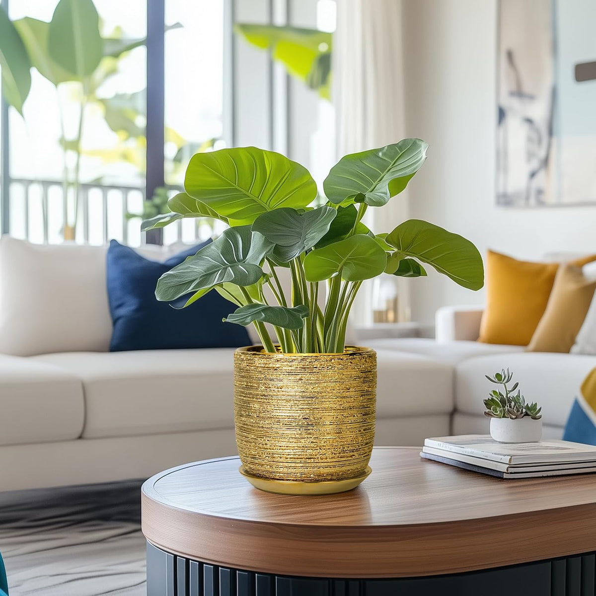 Ceramic Plant Pot 7 Inch - Ceramic Planter for Indoor Outdoor Plants, Round Modern Flower Pot with