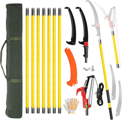 Outvita Manual Pole Saw, 30 Feet Extendable Tree Pruner with Knives and Storage Pocket, Sharp Steel