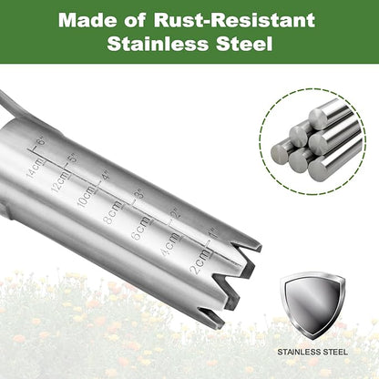 Haliaeetus Bulb Planter Tool, 6 inches Depth Mark Hand Bulb Planter, Non-Bending Stainless Steel