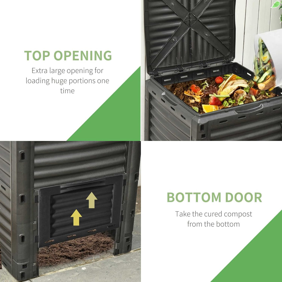 Compost Bin Outdoor 80 Gallon Garden Composter, with 48 Vents and Sliding Doors, Lightweight