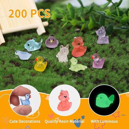 200 Pcs Tiny Resin Animals to Hide, Mini Luminous Resin Animals Bulk for Miniature Fairy Garden