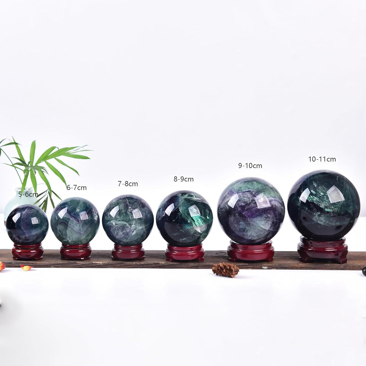 JIC Gem Large Crystal Sphere with Stand Colorful Fluorite Crystal Ball Gemstone Decorative Ball for