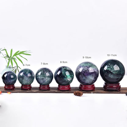 JIC Gem Large Crystal Sphere with Stand Colorful Fluorite Crystal Ball Gemstone Decorative Ball for