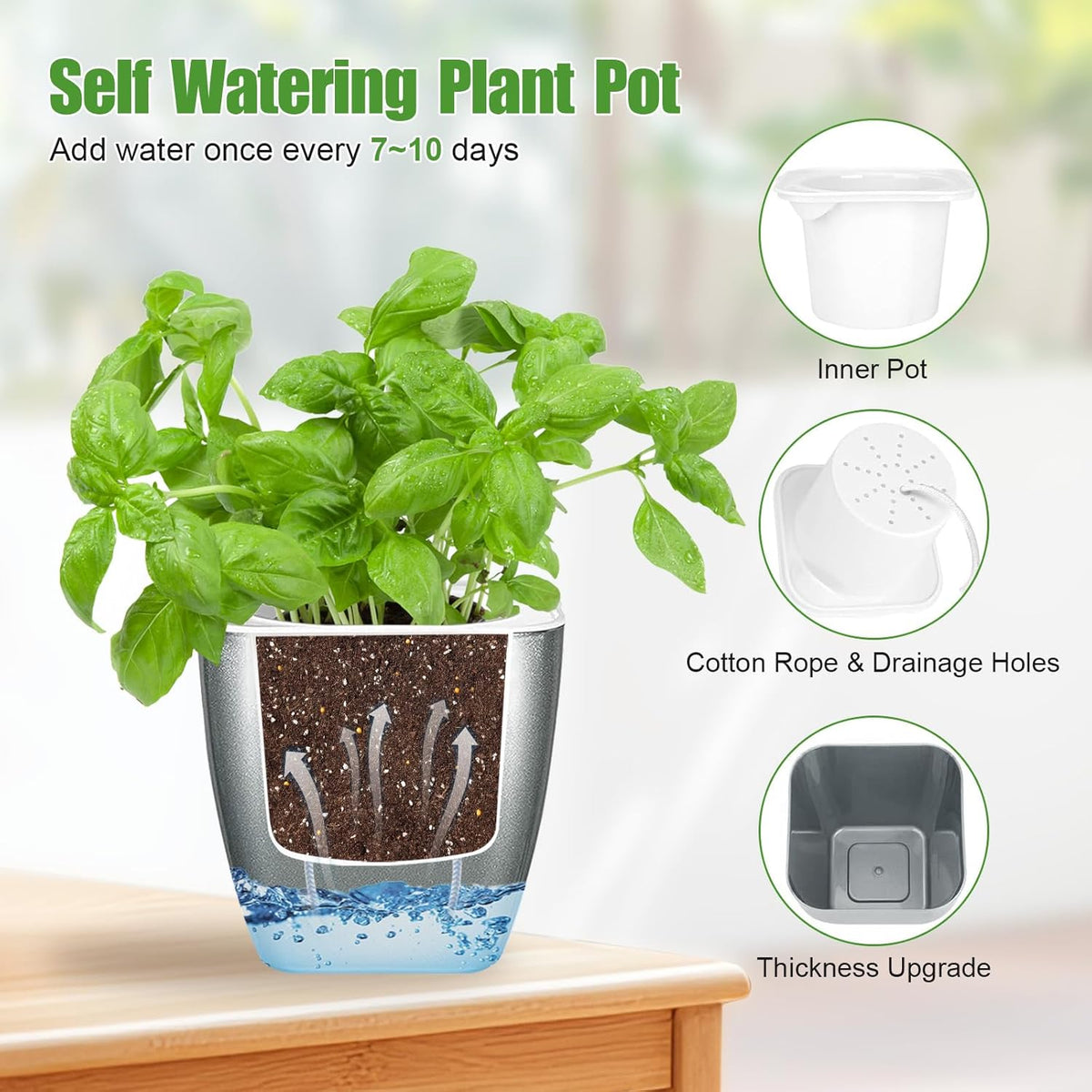 8 Pack 4-inch Plant Pots Indoor Garden Decorative Flower pots Small Self-Watering Planters for