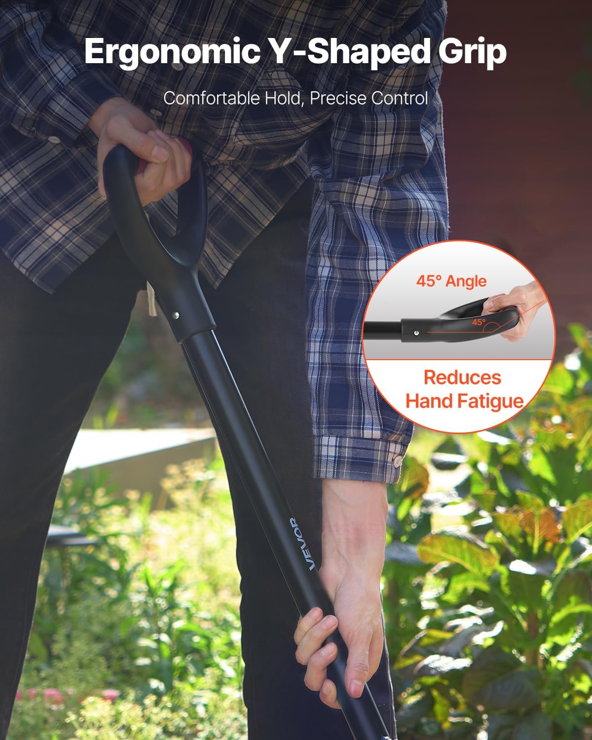 VEVOR Garden Fork, 5-Tine Gardening Pitchfork with Metal Handle, 41 in Heavy Duty Digging Fork with