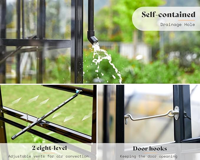 AMERLIFE 14x9.5x9 FT Hybrid Polycarbonate Greenhouse Quick Connector Fast Assembly, Swing 2 Doors
