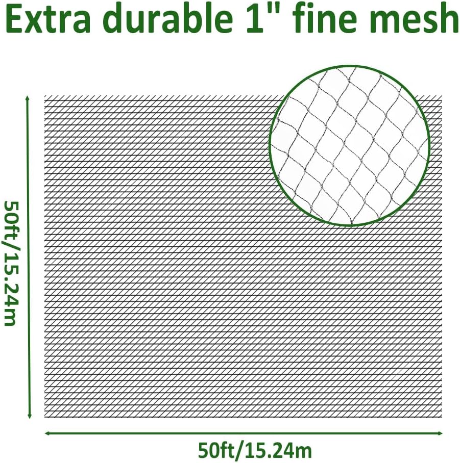 50 x 50 FT Bird Netting for Garden Woven Mesh Garden Netting for Plants, Vegetable, Fruit Trees
