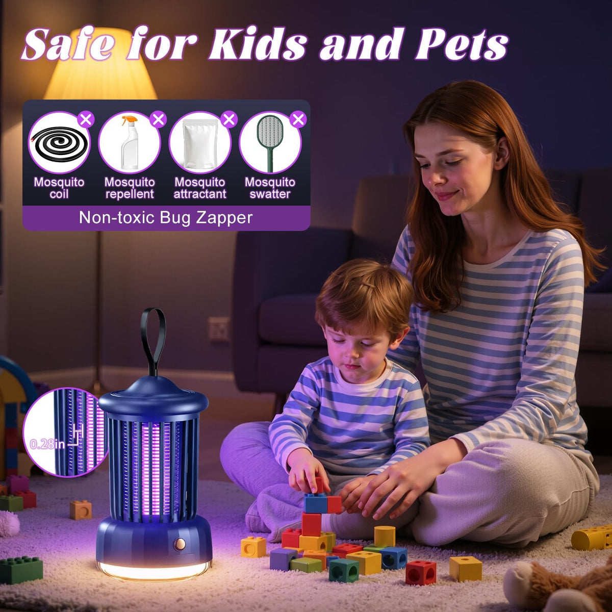 Bug Zappers, Portable USB Rechargeable with 360° Smart Zapping, Camping Lamp, Quiet Operation, Safe